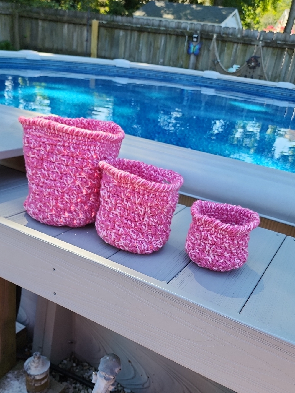 Handmade Pink Crochet Nesting Baskets - Set of 3